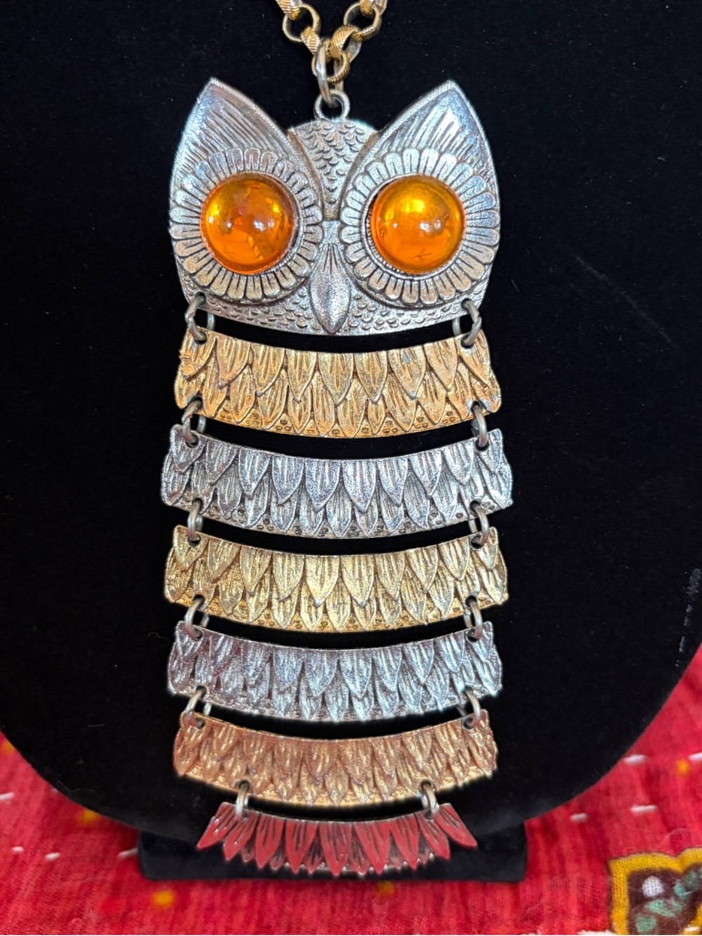 Vintage 1970s Articulated Owl Pendant necklace by Park Lane - Picture 4 of 13